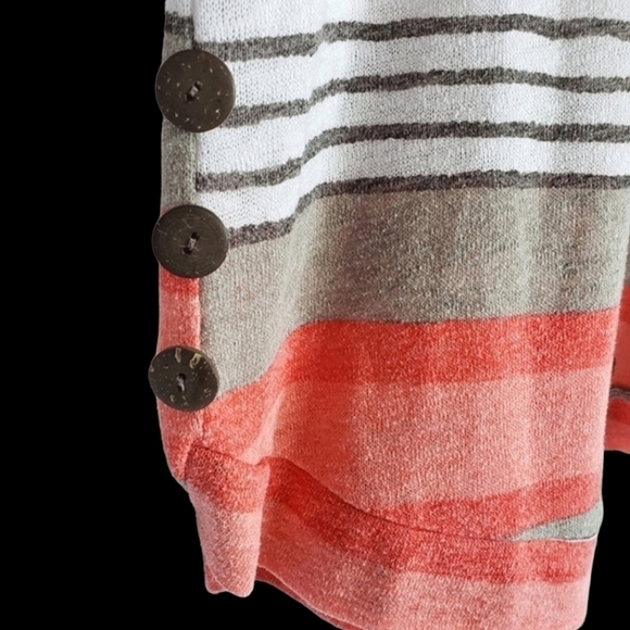 EVERA Women's Striped Tunic Button Short Sleeve Top Medium Blouse - Picture 4 of 5